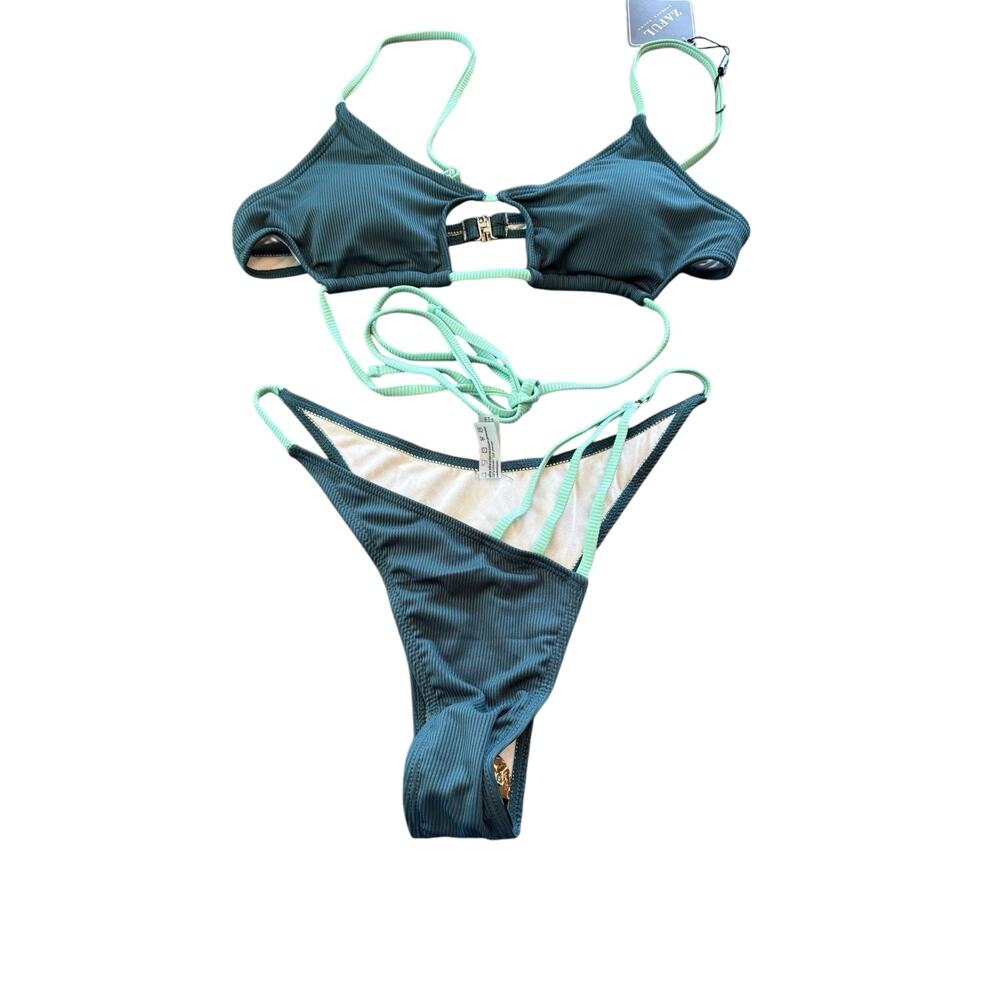 Zaful Women Large Teal Green Cutout Cheeky Revealing Bottoms Sexy Beach Bikini